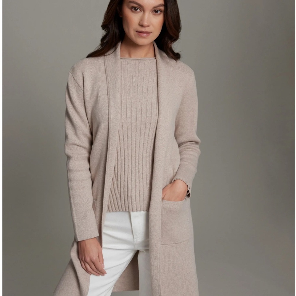 Women's Cream Sweater Long Cardigan Cotton Cashmere Blend Soft Elegant